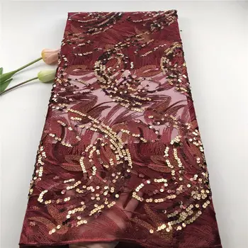 

African French Tulle Lace Fabrics 2019 High Quality with Sequins Nigerian Net Embroidery French Tulle Lace Fabrics 5 Yards