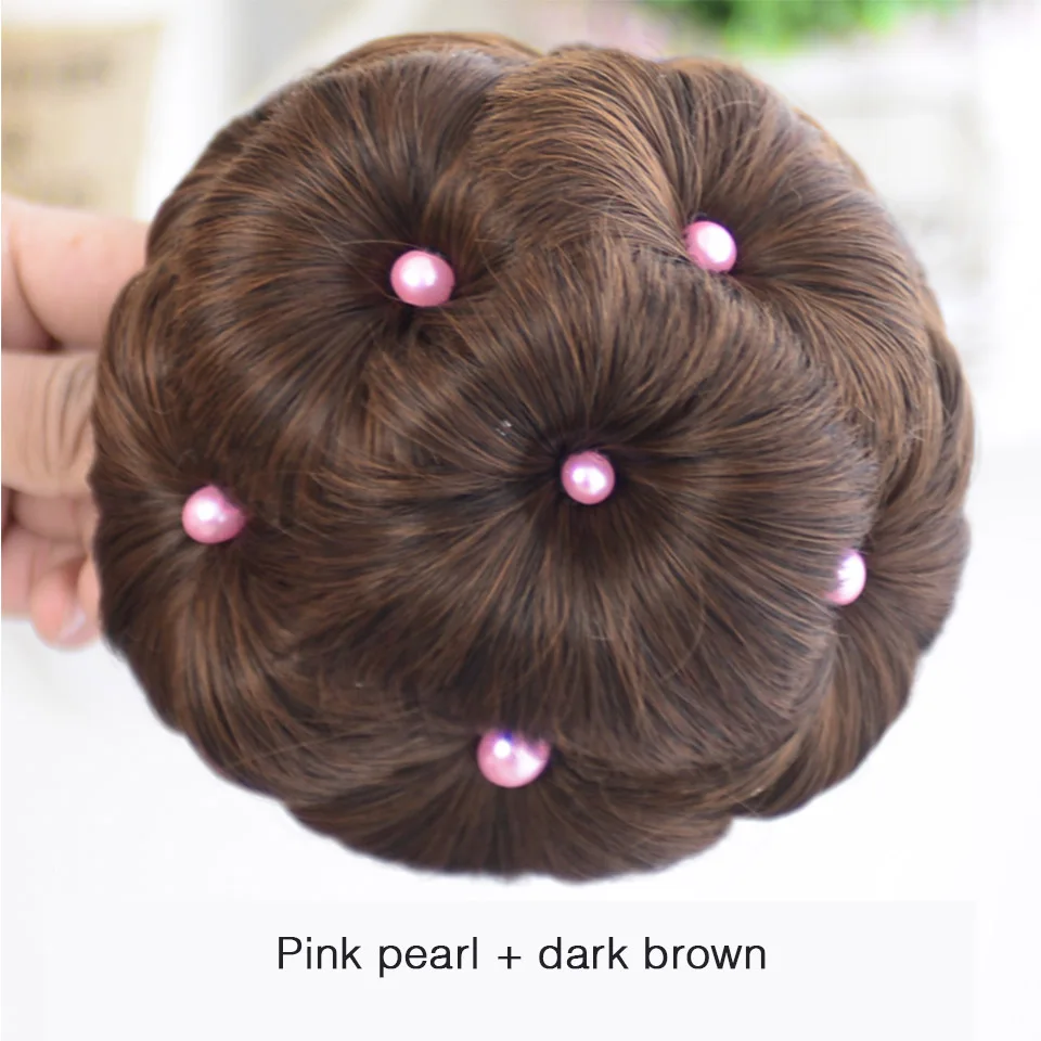 AOOSOO синтетические Culry шиньон волосы женщины пончик-шиньон волосы булочка пончик клип в шиньон Наращивание волос Высокая Температура F - Цвет: pink pearl-dark