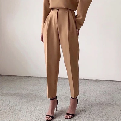 Brown Pants Mnealways18 винтажные брюки цвета хаки на молнии женские офисные брюки с высокой талией женские коричневые брюки рабочая одежда брюки с эластичной резинкой на талии - Цвет: Brown Pants