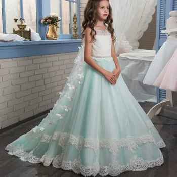 

Fashion Green Children's dress With Bow Girls Children's Evening Ball Dresses For Wedding Princess Dress for Graduation Party Of