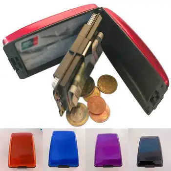 

Business Credit Card Holder Men Multifunction Automatic Aluminium Alloy Leather Cards Case Mini Wallet Slim Coin Purse