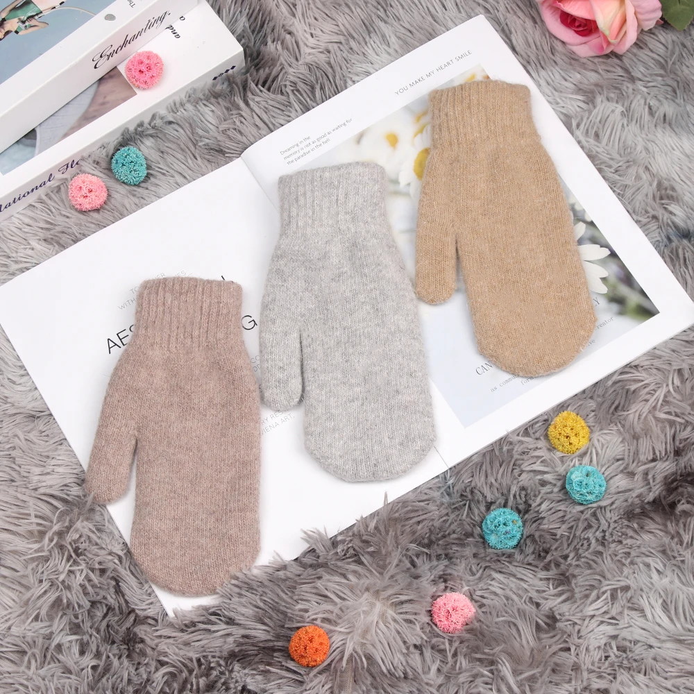 1 пара, новые женские зимние перчатки для девочек, одноцветные варежки из кроличьего меха, мягкие теплые двухслойные женские перчатки ярких цветов