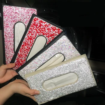 

Bling Bling Diamond Car Tissue Boxes Holder Leather Crystals Rhinestone Paper Towel Cover Case for Women Luxury Car Accessories