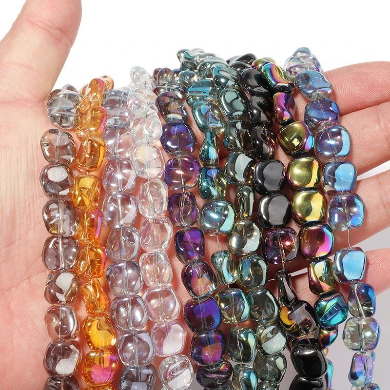 

60pcs Electroplating Glass Irregular Square Beads Colored Loose Spaced Beads For Jewelry Needlework Necklace Bracelet DIY