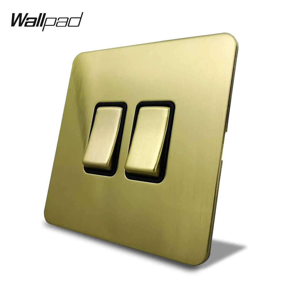 Interruptor de Bronze Painel de Aço Botão de Metal Wallpad Cetim Ouro Gang Maneira ou Elétrica Way Wall Light Escovado Inoxidável 2 1
