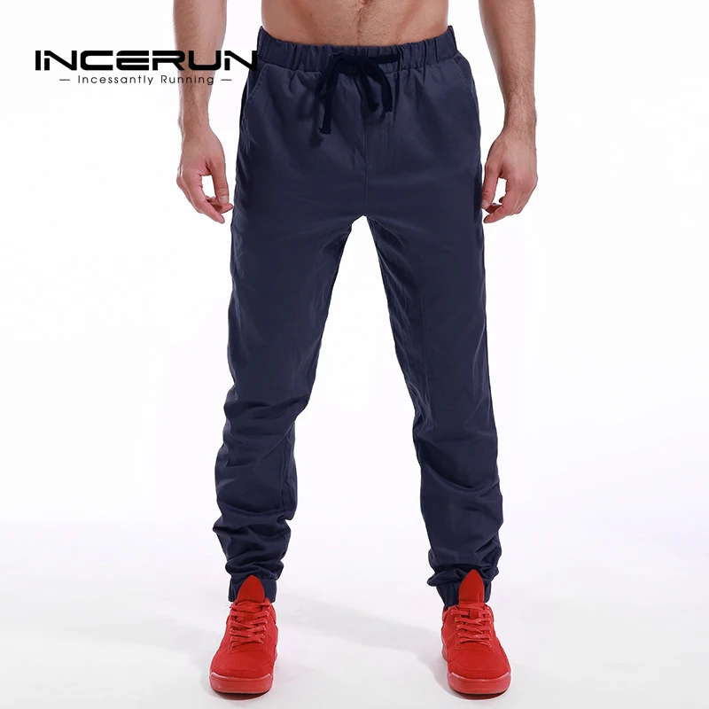 Navy INCERUN повседневные штаны шаровары Slim Fit мужские длинные брюки с эластичной резинкой на талии простые Jogger спортивные брюки мужские модные большие размеры Осень - Цвет: Navy