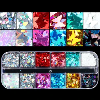 

12 Colors Butterfly Shape Nail Glitter Flakes 3D Holographic Glitter Sequins Mini Paillette Nail Art Decorations DIY Tips Set