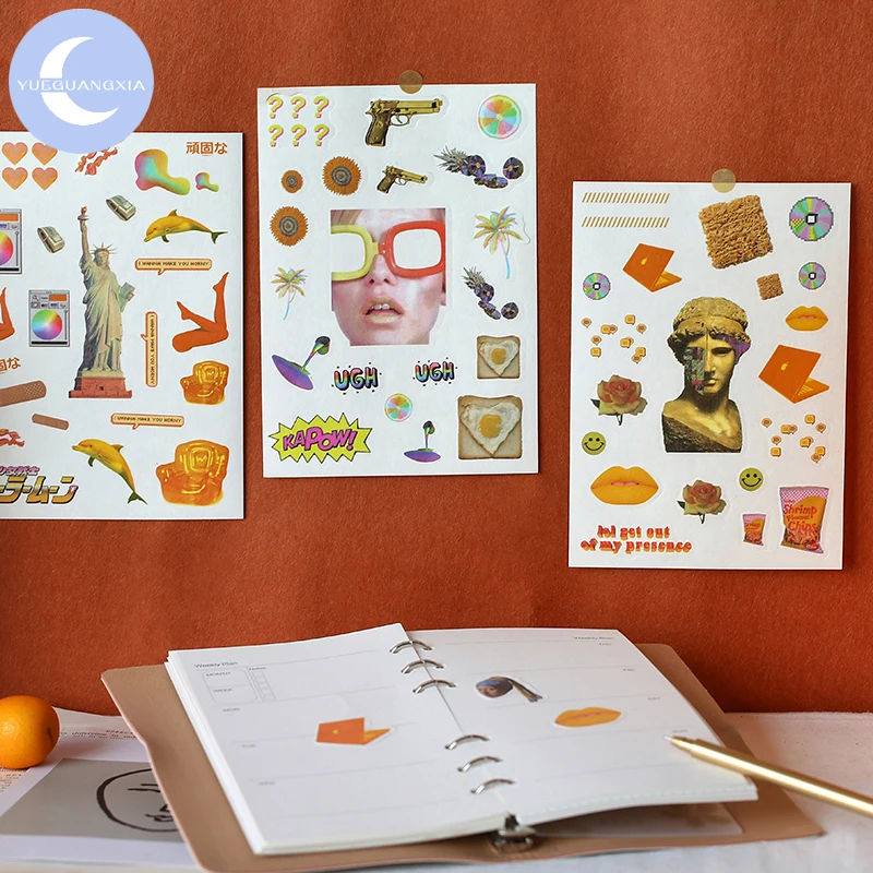 

YueGuangXia 8 Designs Retro Fantasy Steampunk Plain Sheet Deco Stickers Scrapbooking Bullet Journal Stationery Stickers 4pcs