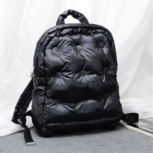 Модный рюкзак Корейская версия пространства хлопок водонепроницаемый теплый рюкзак повседневный сплошной цвет студенческий рюкзак вниз женский рюкзак