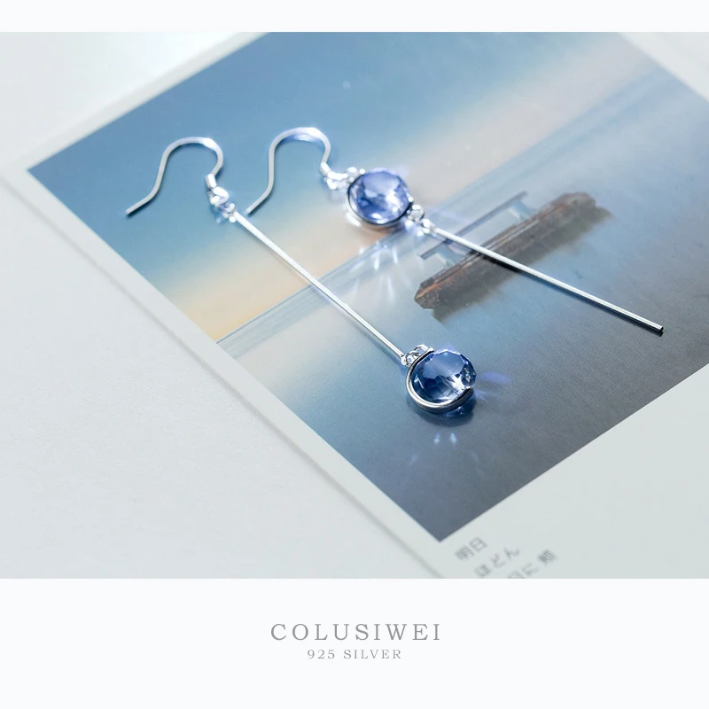 Colusiwei элегантные серьги-капли из стерлингового серебра 925 пробы с голубыми кристаллами для женщин Ослепительная планета длинные роскошные длинные серьги ювелирные изделия