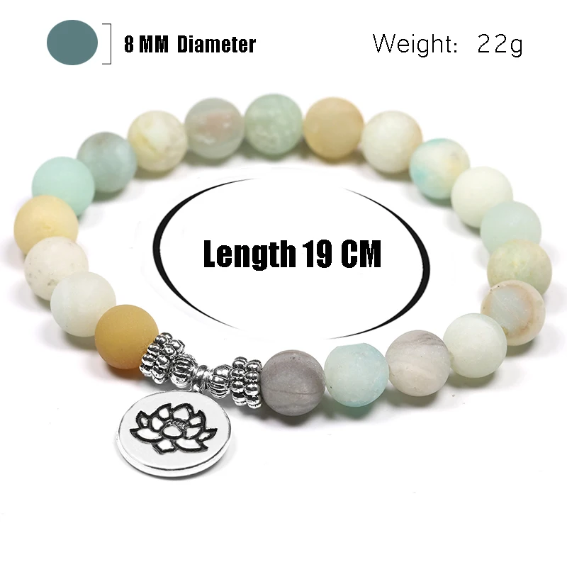 Natural Stone Yoga Bracelets 8mm Matte Amazonite Beads Bracelet With Lotus OM Buddha Charm Meditation Healing