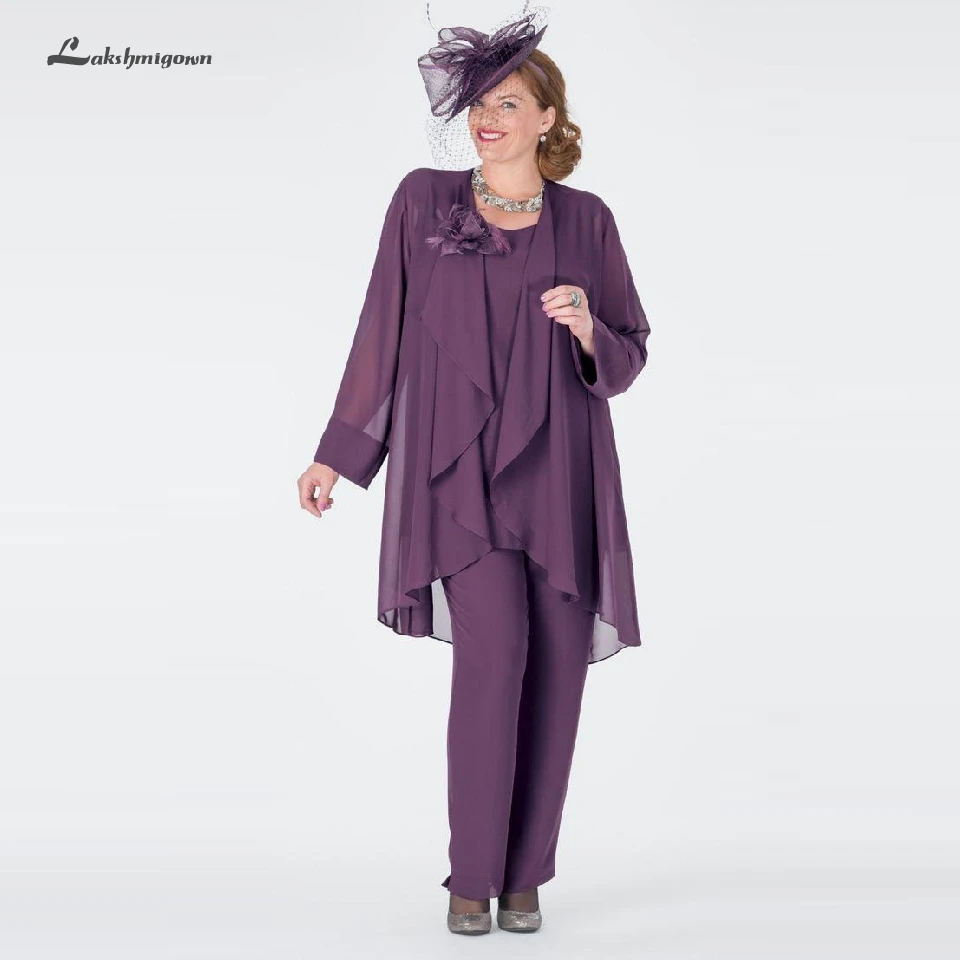 

Lakshmigown Purple Ladies Dinner Dresses Pant Suits Bride Mother Dress with Jacket Cheap Wedding Groom Guest Dress Plus Size