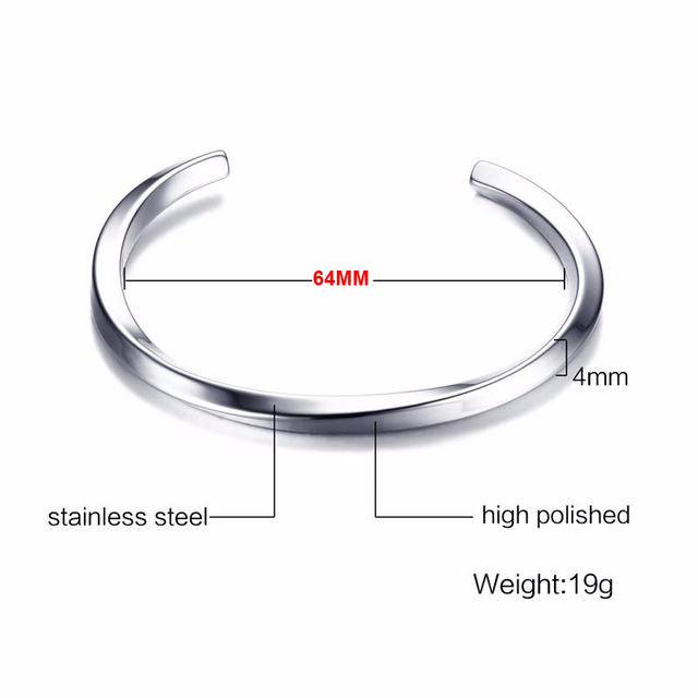 TWISTED C BANGLE WITH SMALL WRIST MOBIUS BRACELET ANTIQUE SILVER COLOR STACKING CUFF BANGLE STAINLESS STEEL UNISEX JEWELRY