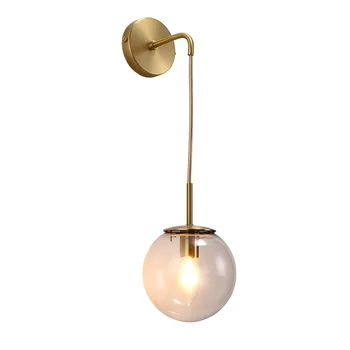 

Post-Modern all copper net red Nordic golden round ball bedroom bedside lamp living room coffee shop milk tea shop wall lamp