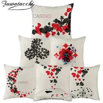

Fuwatacchi Beige Pure Linen Playing Cards Pattern Cushion Cover Plum Blossoms Pillow Cover for Home Sofa Decorative Pillowcases