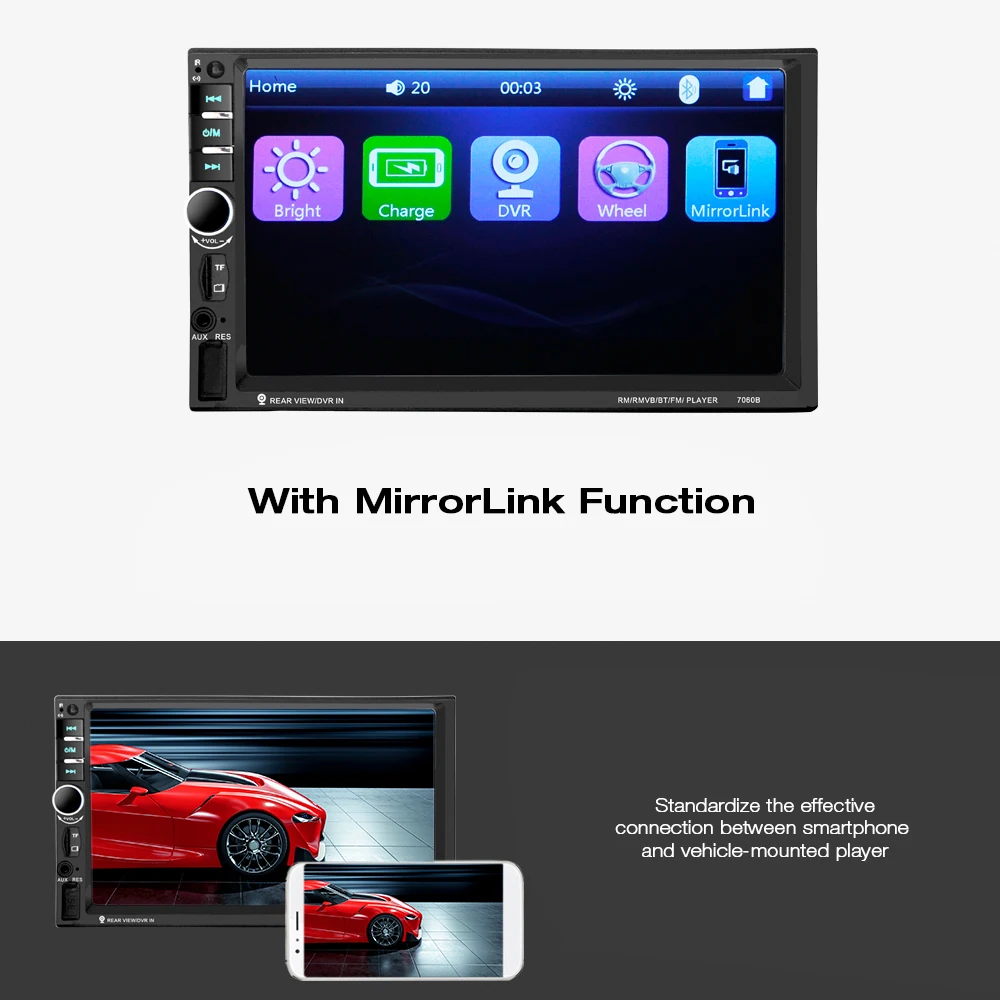 7060B 7-дюймовый автомобильный MP5 плеер Bluetooth HD сенсорный зарядка через usb Android Systerm автомобильный мультимедийный Системы с сзади Камера