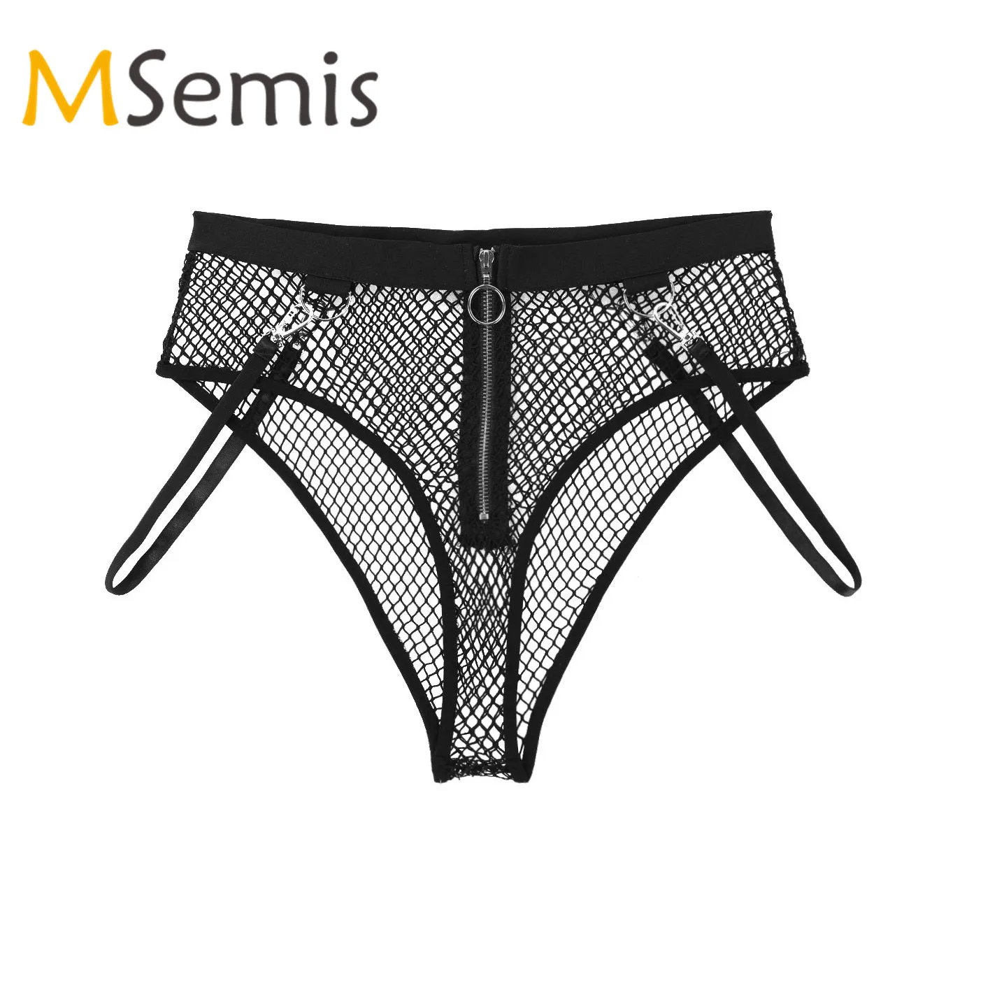 

Women's Swimming Truck Lingerie See Through Sheer Panties Lingerie Mid Rise Front Zipper Underwear Hot Sexy Booty Fishnet Shorts