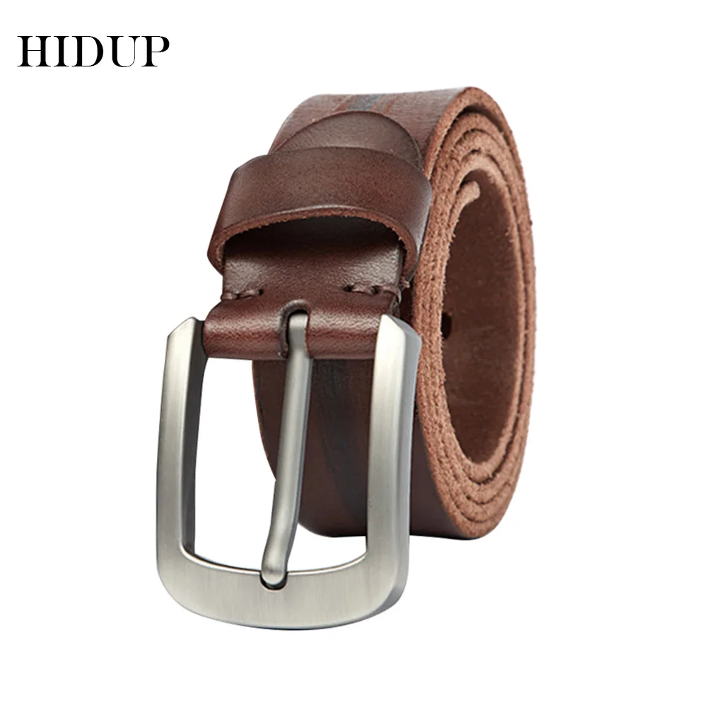 HIDUP Retro Model Top Quality Cowhide Belt Alloy Pin Buckles Genuine Leather Belts Jean Accessories for Men 10 Years Used NWJ754 hidup top quality 100% pure cowhide belt retro model alloy pin buckle cow genuine leather belts jeans accessories for men nwj299