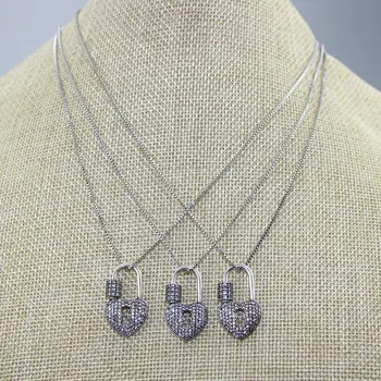 

16inch 5pcs/lot New design colorful love lock cz necklace,plated clasp component,popular rosary chain necklace cheap wholesale