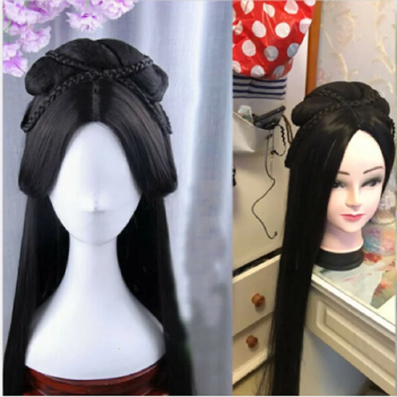 

Chinese ancient custom Whole Hair Wig Archaic Hairpiece Cosplay Party70cm/90cm
