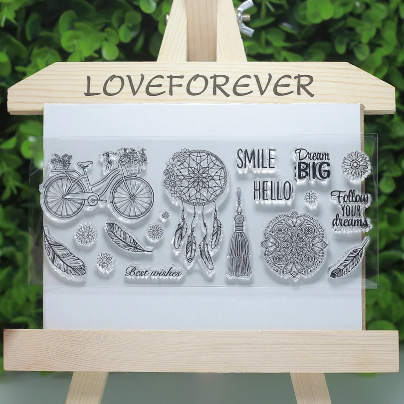 Dream big tassel bicycle Feather transparent clear stamp for Scrapbooking/Card Making/Stamp set stationery fun Decoration Supply | Дом и сад