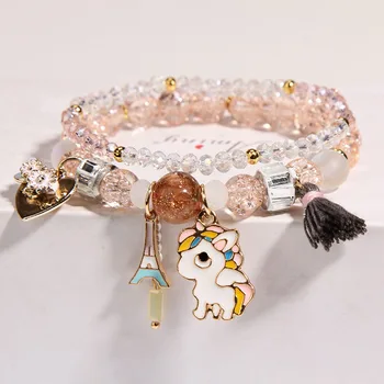 

Korean version of simple popcorn sweet romantic crystal unicorn pendant female bracelet for women gifts for girlfriends jewelry