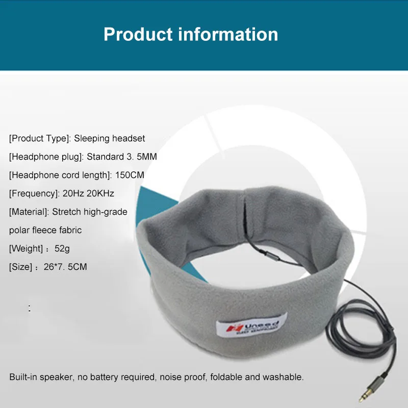 Wired Sleep Headset Sports Breathable Headband Soft Earphone Music Player with 3.5mm Plug for Mobile Phone PC Birthday Gifts