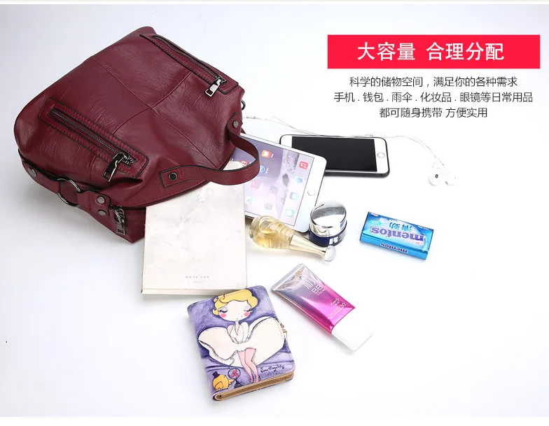 New Real PU Leather Women's Bag Fashion Boston Handheld Messenger Bag Spliced Shoulder Bag