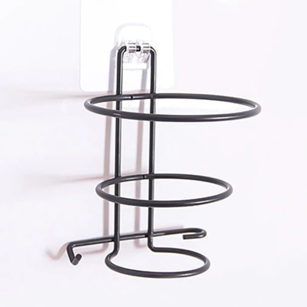 Black White Color Bathroom Organizer Punch Free Hair Dryer Rack Aluminum Home Wall Mounted Holder Shelf Storage Stand Hooks