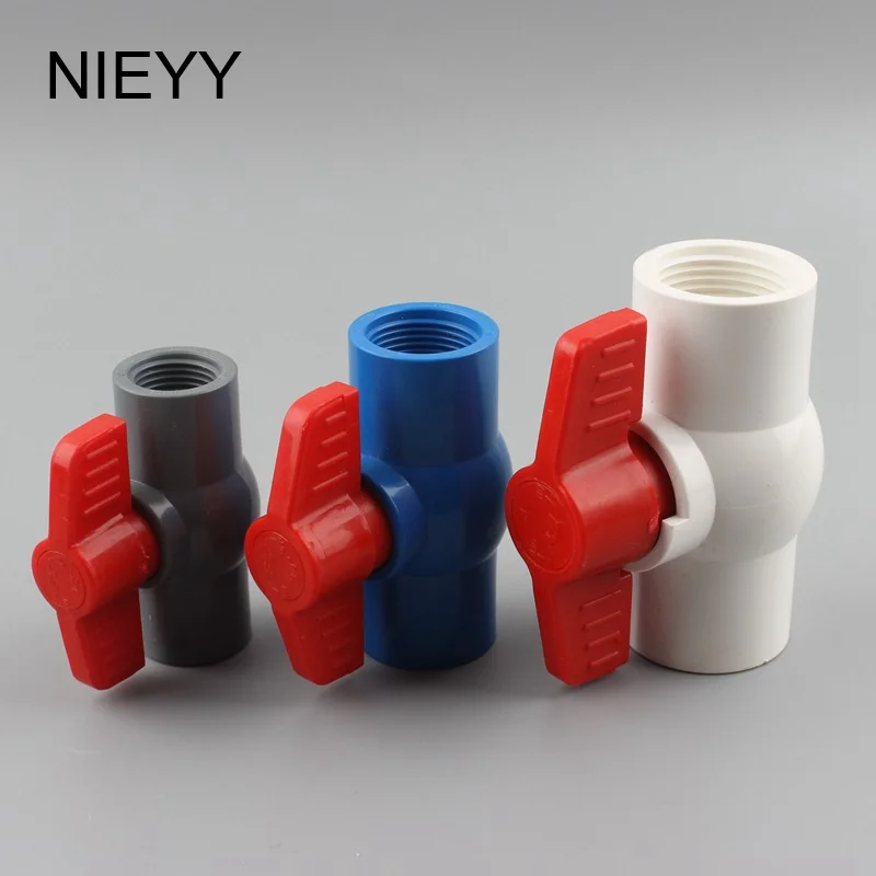 

1pc 20 25 32 40 50mm PVC Ball Valve Switch Slip Shut Handle Valve Water Supply Pipe Thread Connector Fish Tank Plumbing Fittings