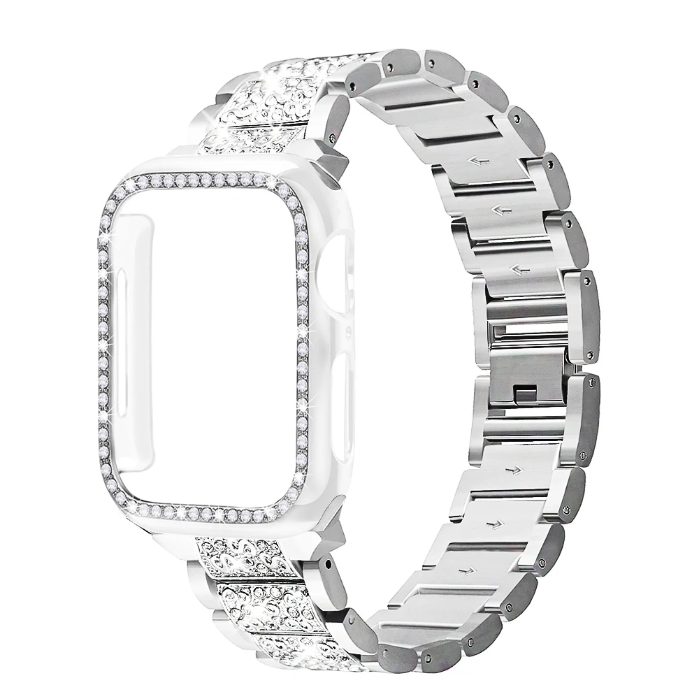 Ремешок+ чехол подходит для Apple Watch 40 мм 44 мм 38 мм 42 мм ремешок для iwatch series 5 4 3 2 1 рифленая нержавеющая сталь браслет