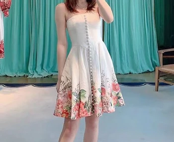 

2020 Holiday Print Dress Sexy Detachable Strap Tube Top Waist Dresses Women