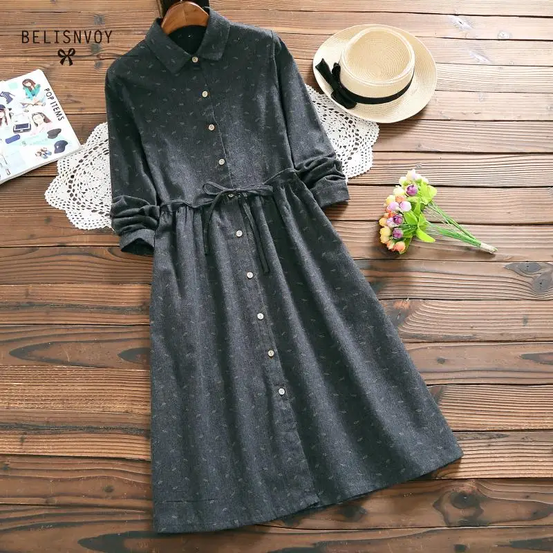 Тонкое зимнее винтажное женское платье с отложным воротником и принтом Elbise Vestidos