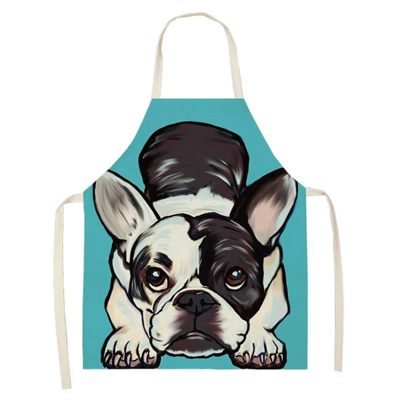 Kitchen Aprons Cotton Linen Aprons Lovely Dog for Women Sleeveless Home Cooking Baking Bibs Cleaning Tools 66x47cm 47x38cm