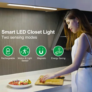 

4 Gears Magnetic 24 40 60 LED Sensor Cabinet Light USB Rechargeable Motion Sensor Led Lights for Bedroom Kitchen Closet Stairway