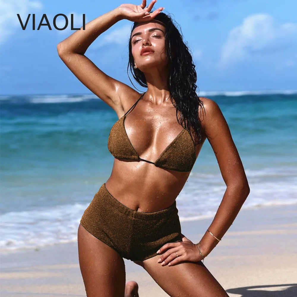 

High Waist Bikini Set New Gold Push Up Swimwear Women's 2 Pieces Swimsuit Shining Sexy Brazilian Bikinis Mujer Bathing Swim Suit