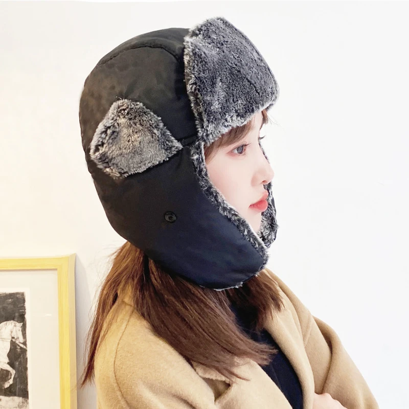 Winter Hat Earflap Hat Faux Fur Hat Female Winter Ear Protection Adjustable Ushanka Hat Unisex Russian Ski Solid Fluffy Faux Fur Cap Fashionthick Warm Caps