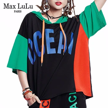 

Max LuLu New 2020 Summer Korean Fashion Style Ladies Vintage Clothes Womens Printed Patchwork Tshirts Hooded Oversized Clothes