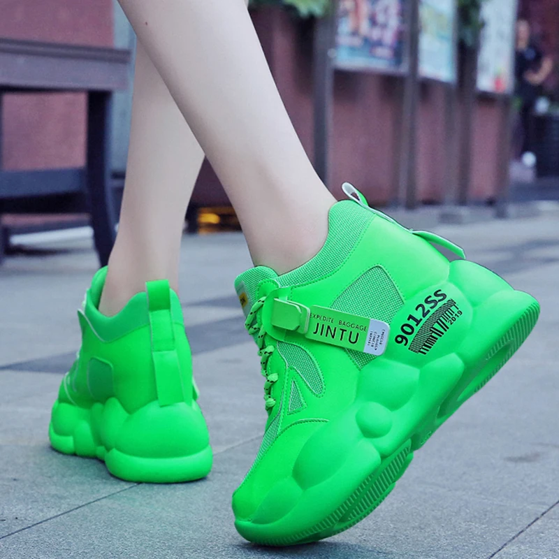 Rimocy Autumn Casual Shoes Woman High Platform Lace Up Sneakers Women Thick Bottom Hidden Heels Vulcanize Shoes Mujer
