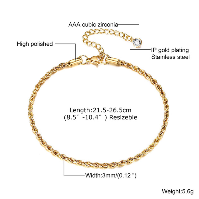 Anklet, Stainless Steel Rope Ankle, Anklets Bracelets for Men Women, Adjustable Twisted Rope Bracelet Gift