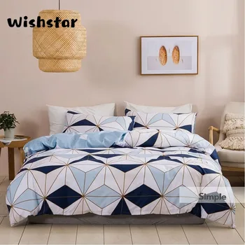 

Blue White Geometric Printed Duvet Cover Set Nordic Simple Single Girls 3 Boy PCS Bedding Cover Pillowcase Quilt Double