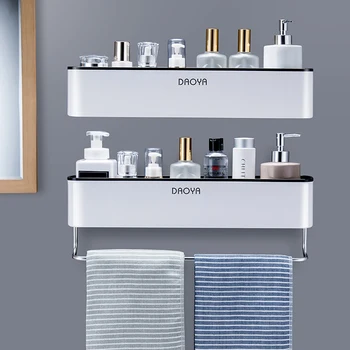 

Bathroom Shelf Shower Caddy Organizer Wall Mount Shampoo Rack With Towel Bar No Drilling Kitchen Storage Bathroom Accessories