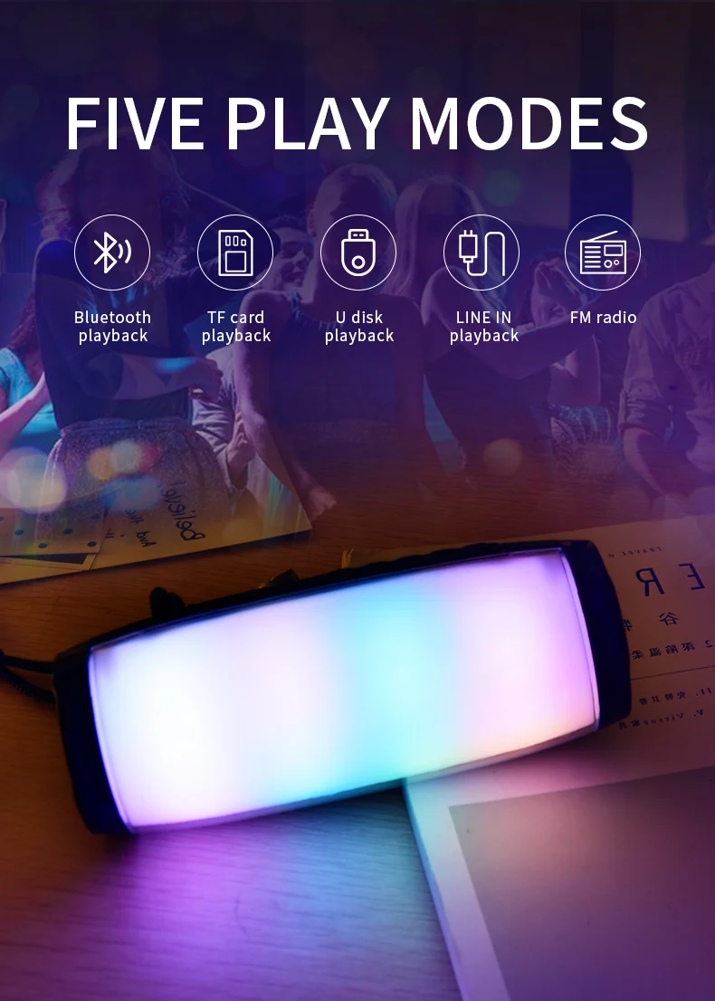 TG157 LED Flashing Light Bluetooth Speaker Portable With Rope Outdoor Loundspeaker 1200 mAh Fabric Waterproof Subwoofer FM Radio