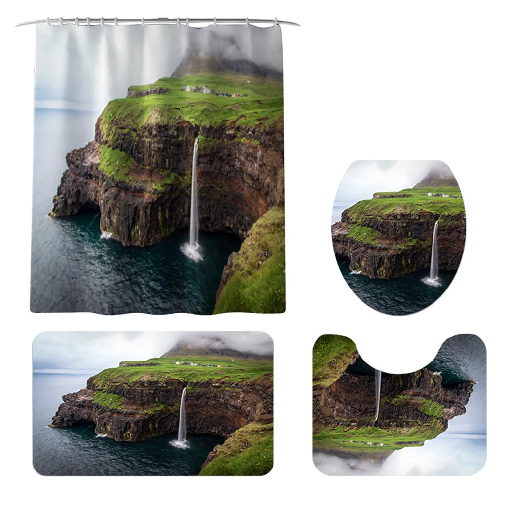Mountain Landscape Print Shower Bathroom Mat and Shower Curtain Four-Piece Set household accessories for bathroom shower set