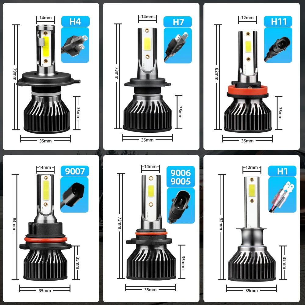 H4 H7 LED H1 H3 H11 H8 9005 HB3 H13 9004 9007 9006 HB4 Car Headlight Bulb 3000K 6000K 8000K 2Pcs