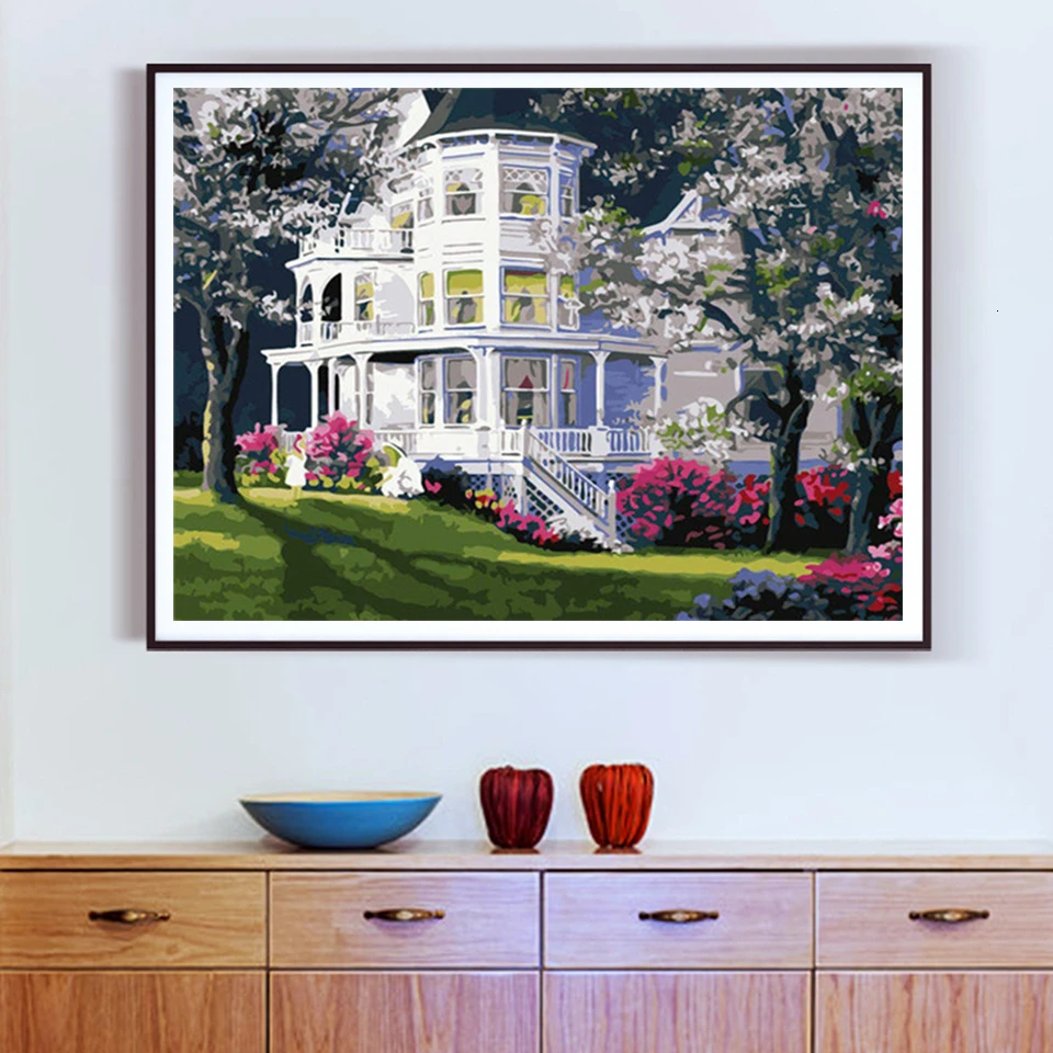 AZQSD Paint By Numbers For Adults Scenery DIY Unframe Acrylic Paint Decoration Oil Painting By Numbers House Unique Gift