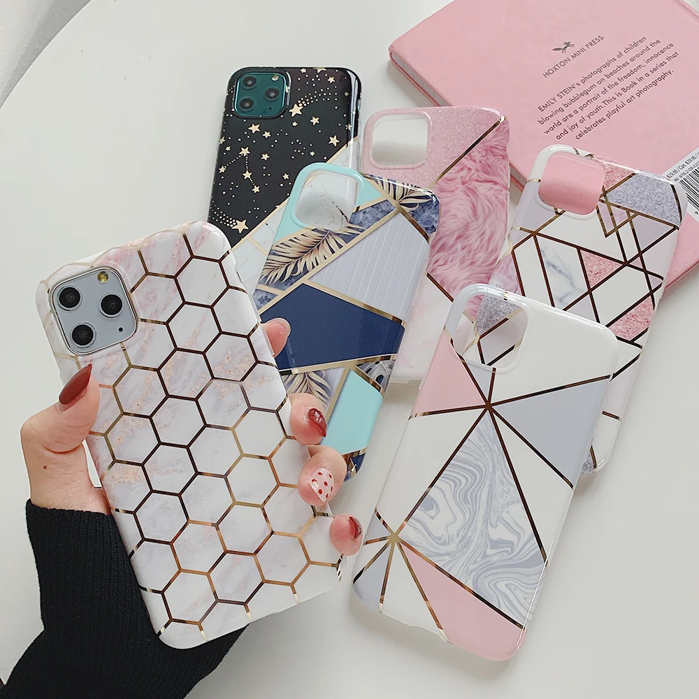LOVECOM Plating Geometric Phone Case For iPhone 11 Pro Max XR XS 6 6S 7 8 Plus X Soft IMD Marble Back Cover Cases | Мобильные