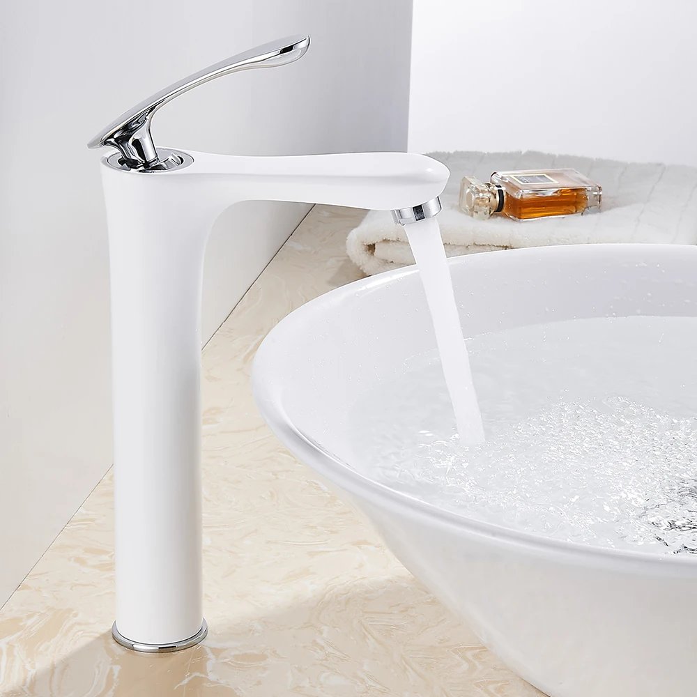 Креативный высокий смеситель для ванной комнаты, современный белый кран с одним отверстием, кран для холодной и горячей воды, кран для раковины, кран для ванной комнаты
