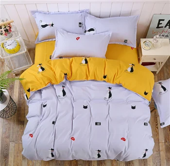 

Thumbedding Cartoon Cat Bedding Set King Size Romantic Purple Duvet Cover Camera Queen Full Twin Single Unique Design Bed Set