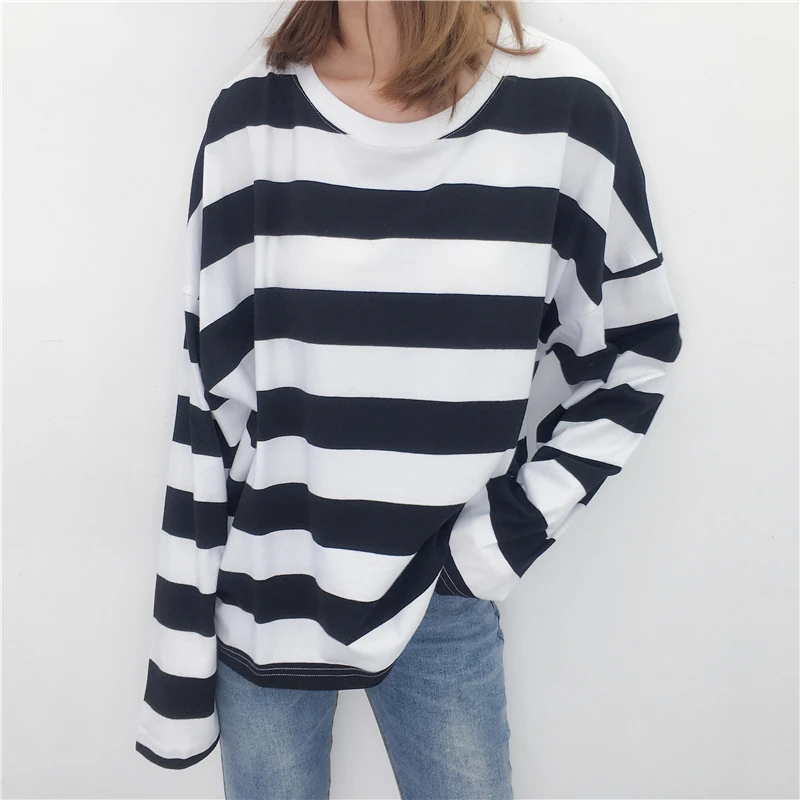 Ins Harajuku плотная полосатая толстовка с длинными рукавами Осенняя Новинка ulzzang модная свободная простая толстовка с капюшоном и круглым вырезом Повседневная Женская толстовка